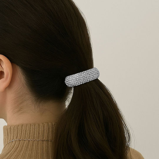 Avizar Elastic Trend Pentru Păr Argintiu Rafinat Geometric Cu Pietre Gri