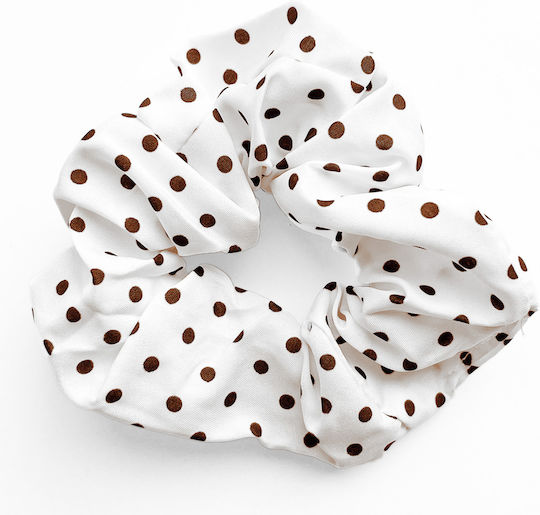 Avizar Scrunchie Clasic Pentru Păr Din Bumbac Moale Retro Chic Maro Cu Buline Albe