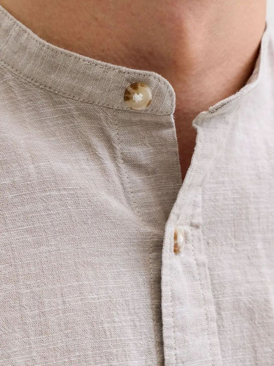 Long Sleeve Linen Shirt Beige