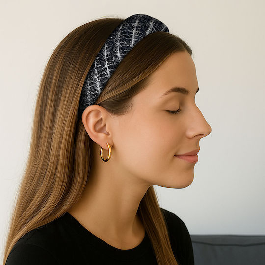 Avizar Large Headband Hair In Tweed Stras Retro Chic Black Black