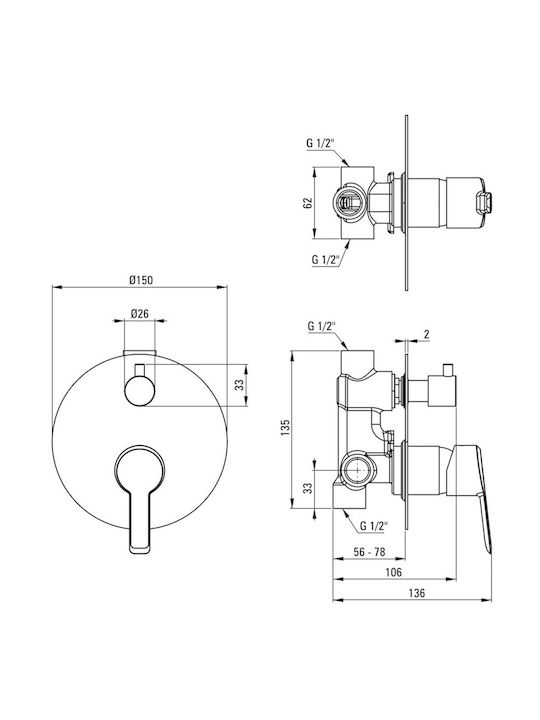 Deante BQA R44P Für Eingebaute Wasserhähne Dusche