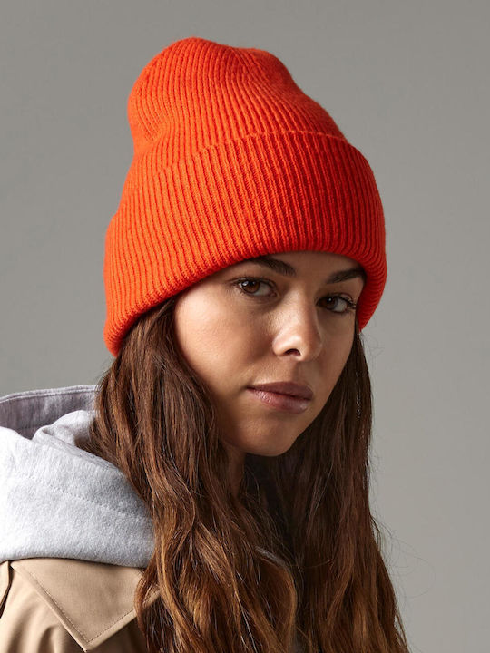 Beanie Unisex Σκούφος με Rib Πλέξη σε Πορτοκαλί χρώμα