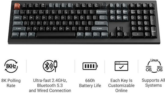 Keychron V6 Ultra 8K V6U-D1 Wireless Gaming Mechanical Keyboard with Keychron Silk POM Red Switches and RGB Lighting English US