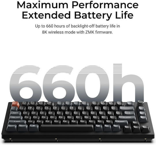 Keychron V1 Ultra 8K V1U-D3 Wireless Gaming Mechanical Keyboard 75% with Keychron Silk POM Brown Switches and RGB Lighting English US