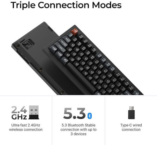 Keychron V1 Ultra 8K V1U-D1 Безжична Гейминг Механична Клавиатура с Keychron Silk POM Червени Превключватели и RGB Осветление (Английски US)