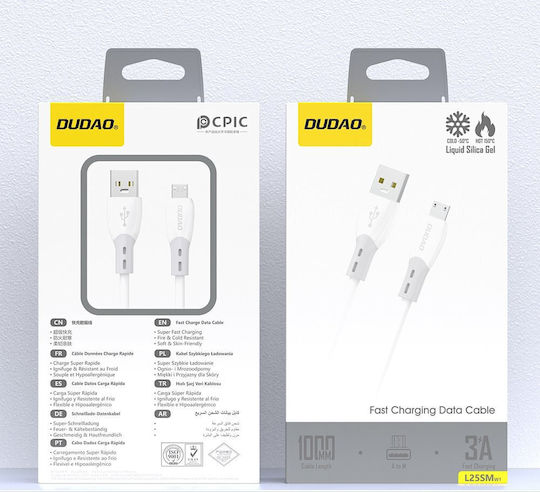 Dudao L25sm Заряден Кабел За Пренос На Данни Usb Към Микро Usb 3a 480mbps 1м Бял