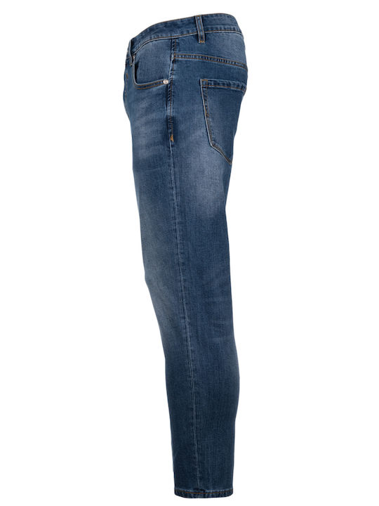 Ανδρικό Παντελόνι Τζιν Cropped με Slim Εφαρμογή Μπλε