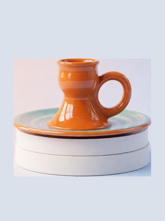 Candle Light Ceramic Candle Holder Blue And Terracotta Glaze Blue 7cm