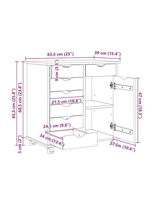 Office Cabinet Made of Solid Natural Wood 63.5x39x65.5cm