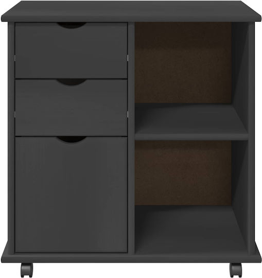 Office Storage Drawer from Solid Wood with Wheels Natural 63.5x39x65.5cm