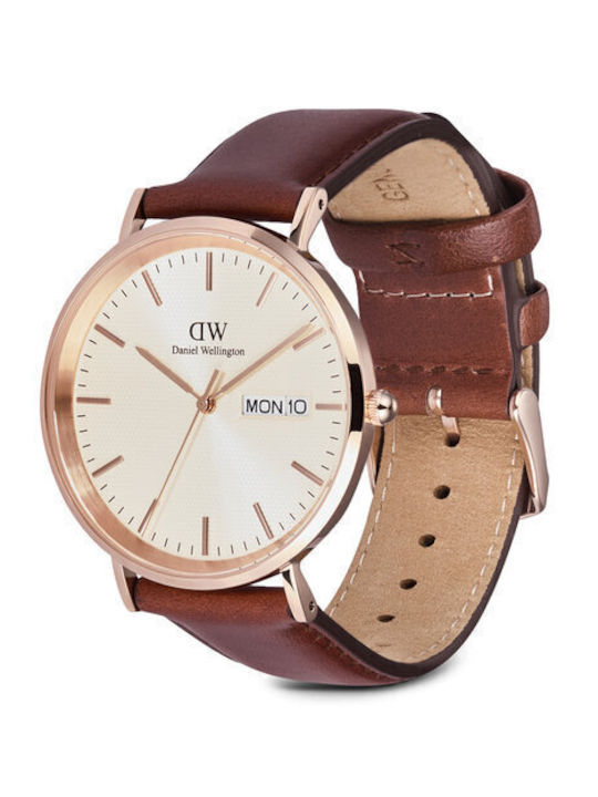 Daniel Wellington Ceas de Damă cu Curea din Piele Maro cu Baterie
