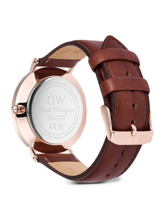 Daniel Wellington Ceas de Damă cu Curea din Piele Maro cu Baterie