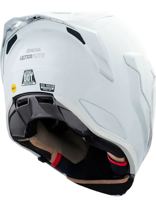 Icon Ultraflite Solid White gloss Κράνος Μηχανής Full Face ECE 22.06 με Sunvisor