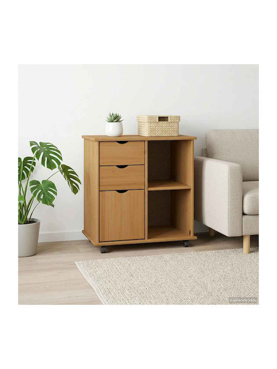Office Cabinet Made of Solid Wood with Wheels & Drawers Brown 63.5x39x65.5cm