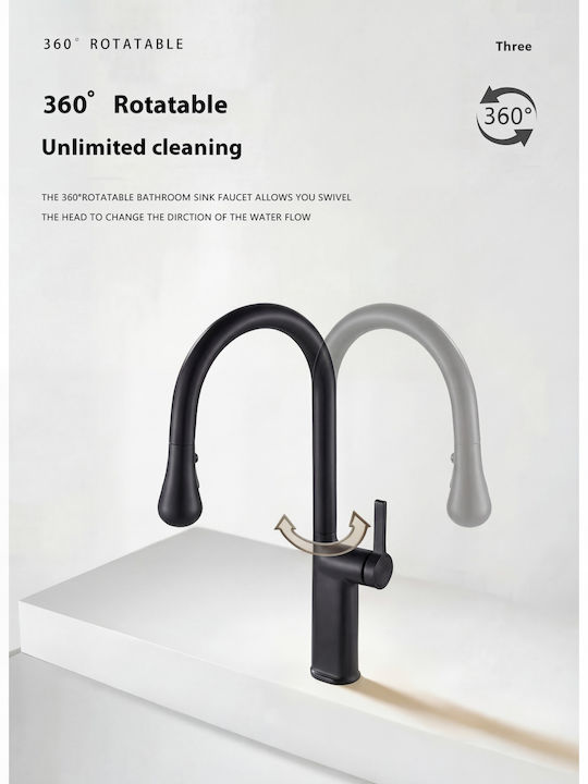 Naron Tall Kitchen Faucet Counter with Shower Black