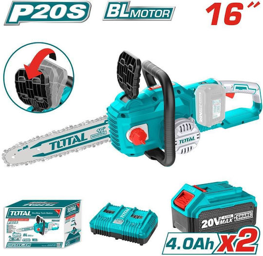 Total Αλυσοπρίονο Μπαταρίας 2x4Ah Brushless 20V 7kg με Λάμα 40cm