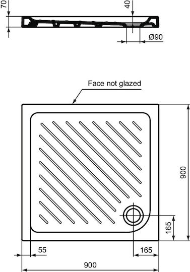 Ideal Standard Square Ceramic Shower White 90x90x4cm