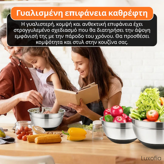 Set 6 Stainless Steel Mixing Bowls Lids Non-Slip Silicone Base Smart Storage Airtight Closure 3 Graters