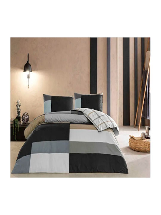 Tac Set Huse Pentru Pilote 100% Bumbac 200x220cm Dublă Cu 2 Fețe De Pernă & 1 Cearceaf Antracit