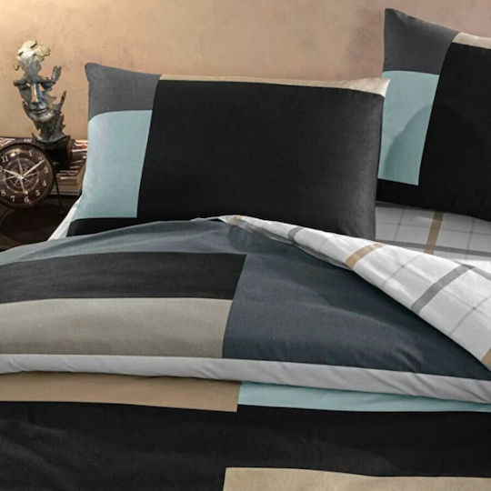 Tac Cotton Duvet Cover Set 200x220cm Double With 2 Pillowcases & 1 Bed Sheet Anthracite