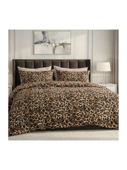 Pucioasa Set Huse Pentru Pilote 100% Bumbac 160x220cm Simplă Cu Față De Pernă & 1 Cearceaf Leopard Print