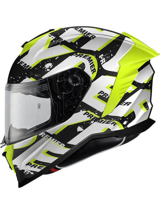 Premier SR Y 8 BM Hyper White Matte Motorcycle Helmet Full Face ECE 22.06 with Pinlock