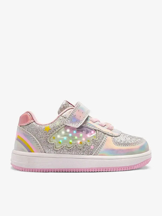 Παιδικά Sneakers με Φωτάκια Ασημί