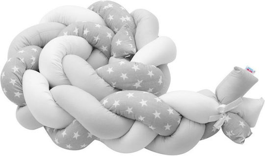 New Baby Crib Bumper Braided Inside Stars Grey White 225cm