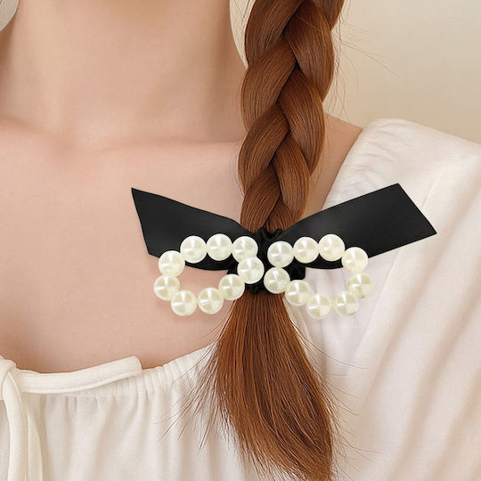Elastic Trend Hair Beaded Satin Knot Subtil Black