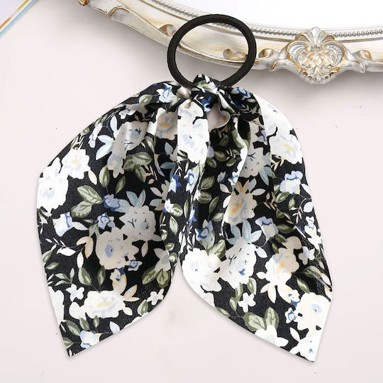 Elastic Scarf Hair Ribbon In Fleuri Veil Bohemian Black