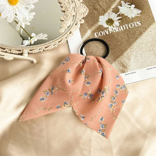 Elastic Haargummi Mit Blumenmuster Schleife In Romantischem Rosa Pfirsich