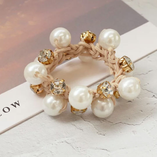 Elegant Elastic Braided Hair Beads Rhinestone Refined Beige