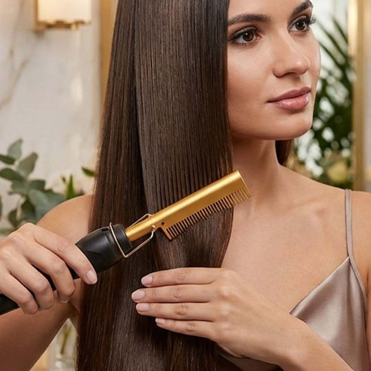 Avizar Electric Hair Straightening Brush Adjustable Heating Black