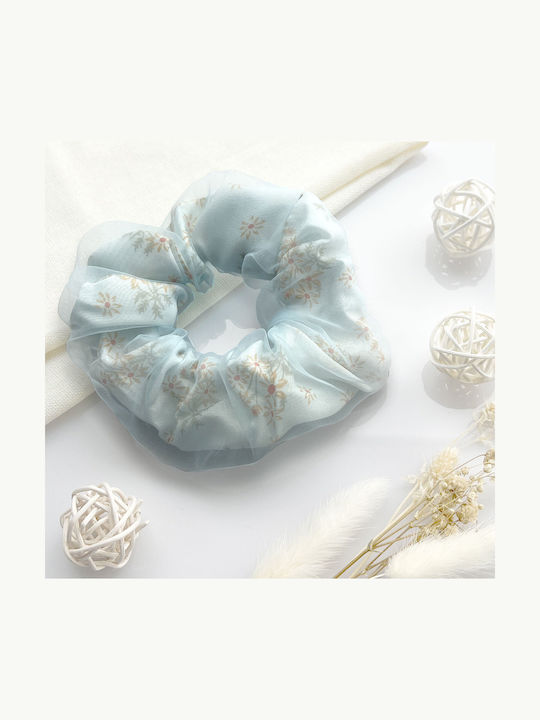 Classic Cabbage Double Draped Flowered Hair In Delicate Veil Blue