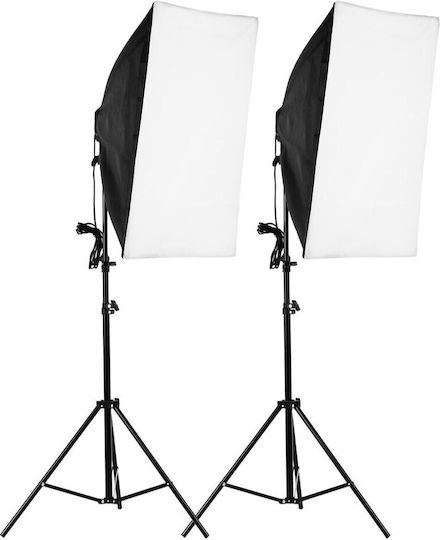 Set 2 Softboxuri Zola Lumină Continuă 5500 K 2 Becuri 30w 50x70 Cm Trepied Reglabil 95-200 Cm Filet 1/4" Aluminiu ABS Negru
