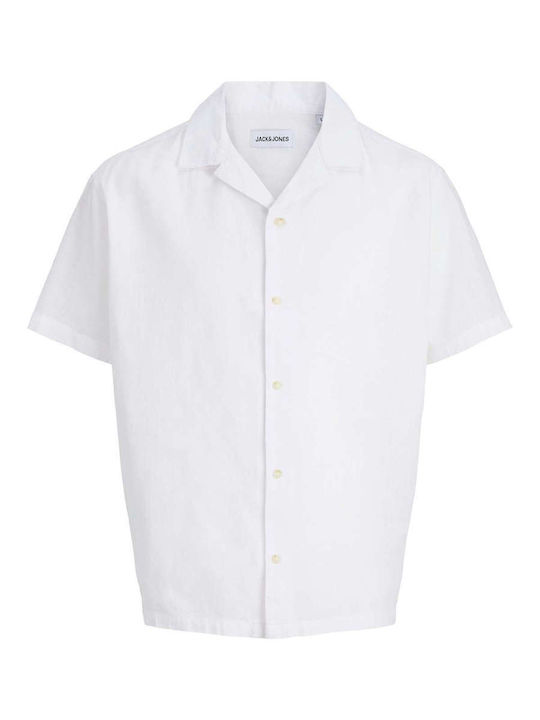 Resort Short Sleeve Linen Shirt in Wide Line White