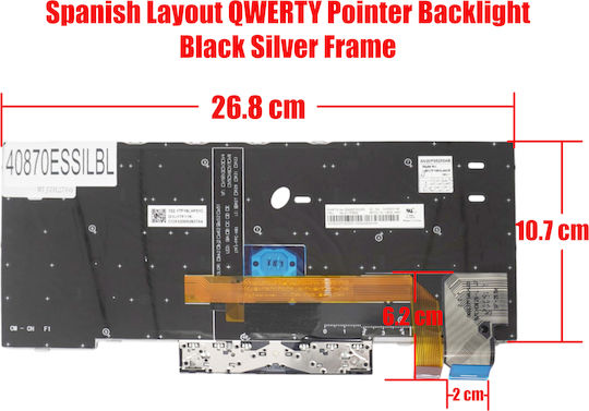 Spanish Laptop Keyboard Lenovo Thinkpad X280 20kf X390 20q1 20sc A285 20mw X395 20nl 20nm L13 Yoga 20r5 20r6 Gen 2 20vh X13 20t3 01yp080 ES with Pointer Backlight Black Silver Frame Code 40870essilbl