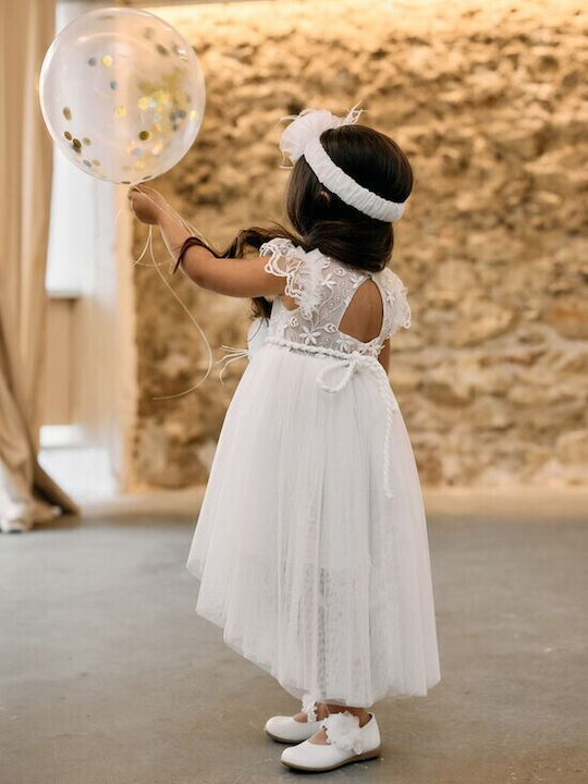 Aslanis Baby White Baptism Dress with Lace