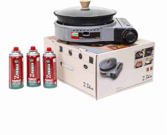 Set Aragaz Camping Oală Capac de Sticlă 2.3kw Putere Aprindere Electrică Gri + 3 Sticle 410ml Zts 5613_1