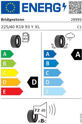 Bridgestone Evo 225/40R19 93Y XL Summer Car Tyre