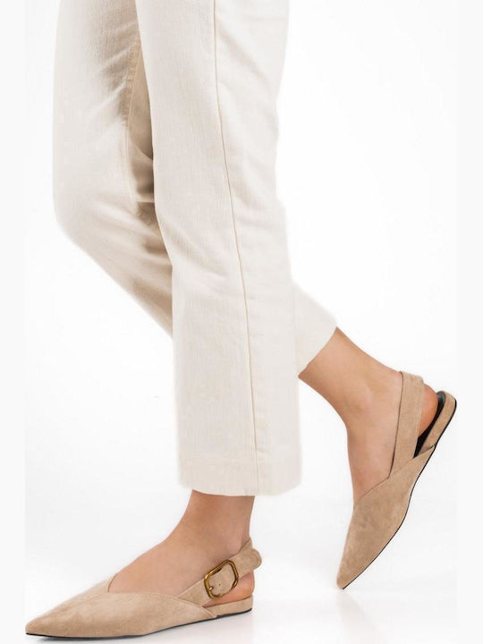 Suede Women's Ballerina Shoes Slingback With Strap In Beige Color