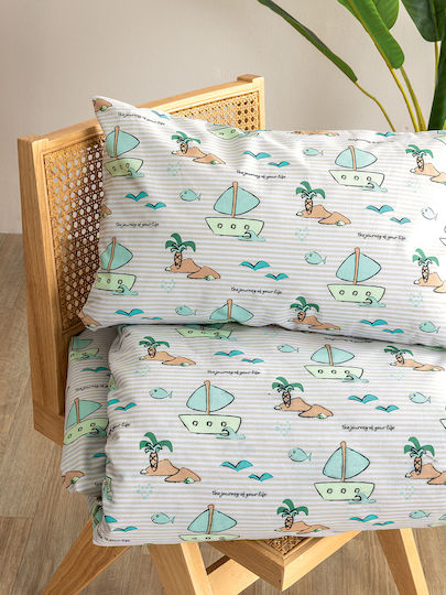Palamaiki Set Single Sheets with Elastic Band Cotton Mk779 Green 110x200cm 3 Pieces