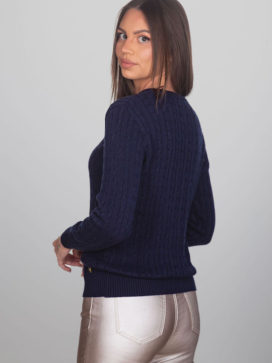 Women's Blouse with V-Neck Blue