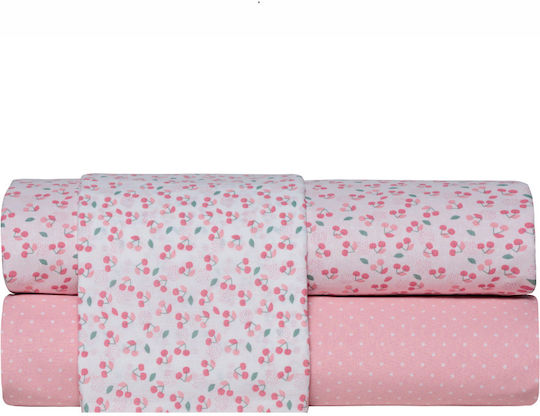 Kentia Σετ Σεντόνια Μονά Βαμβακερά Cereza White-pink 160x245cm 3τμχ