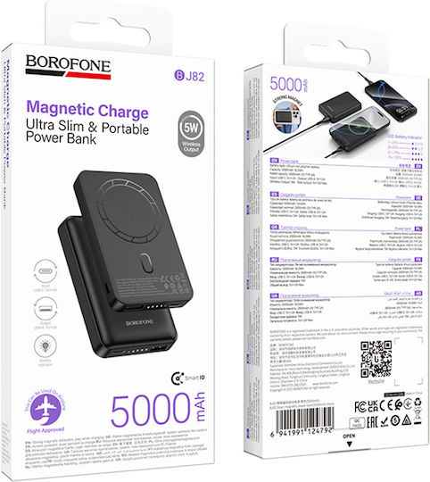 Borofone BJ82 Power Bank 5000mAh 5W with USB-A Port and USB-C Port Black