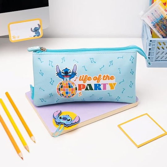 Penar Disney Stitch Collection Waves Cu 3 Compartimente Cu Fermoar Albastru Deschis