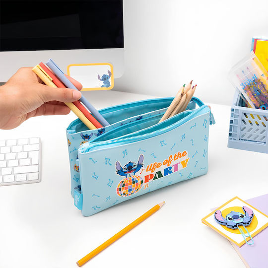 Penar Disney Stitch Collection Waves Cu 3 Compartimente Cu Fermoar Albastru Deschis