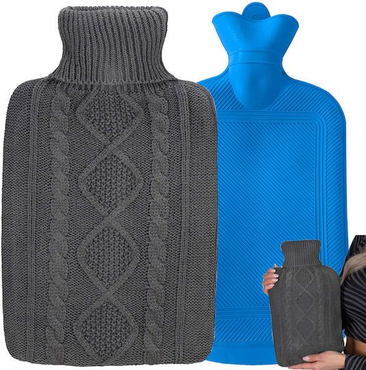 Hot Water Bottle in Gray with Cover for the Wrist 34x19cm 2000ml