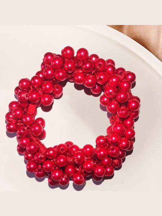 Elastische Haargummis Glanz Perlen Glamour Rote