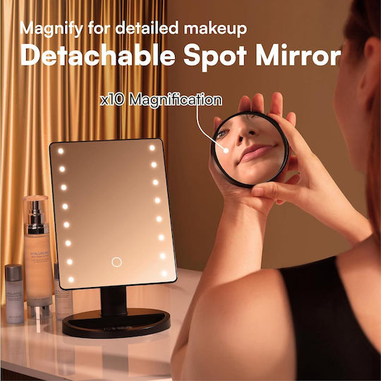H&S Makeup Mirror Tabletop with Light 18.4x17.5cm Black